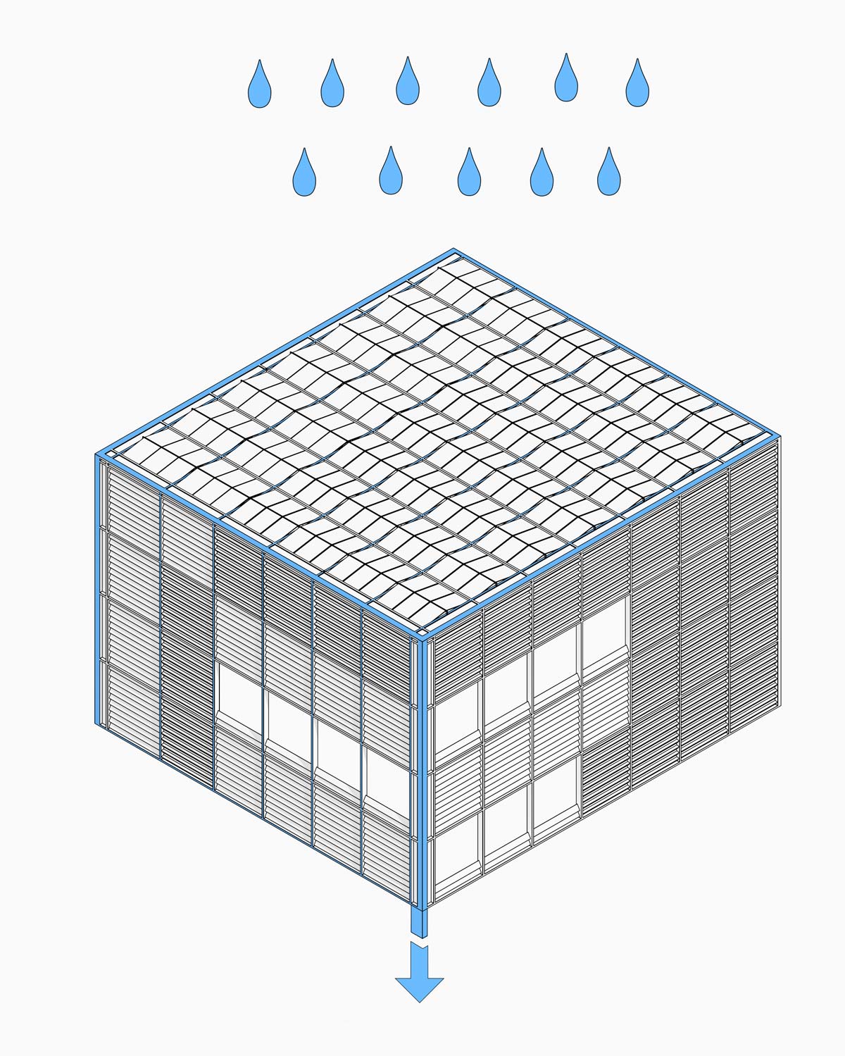 Rendering of the climate shell’s function to harvest rain water.
